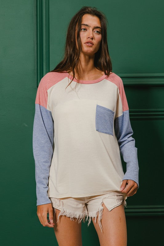 Terry Color Block Pocket Tee