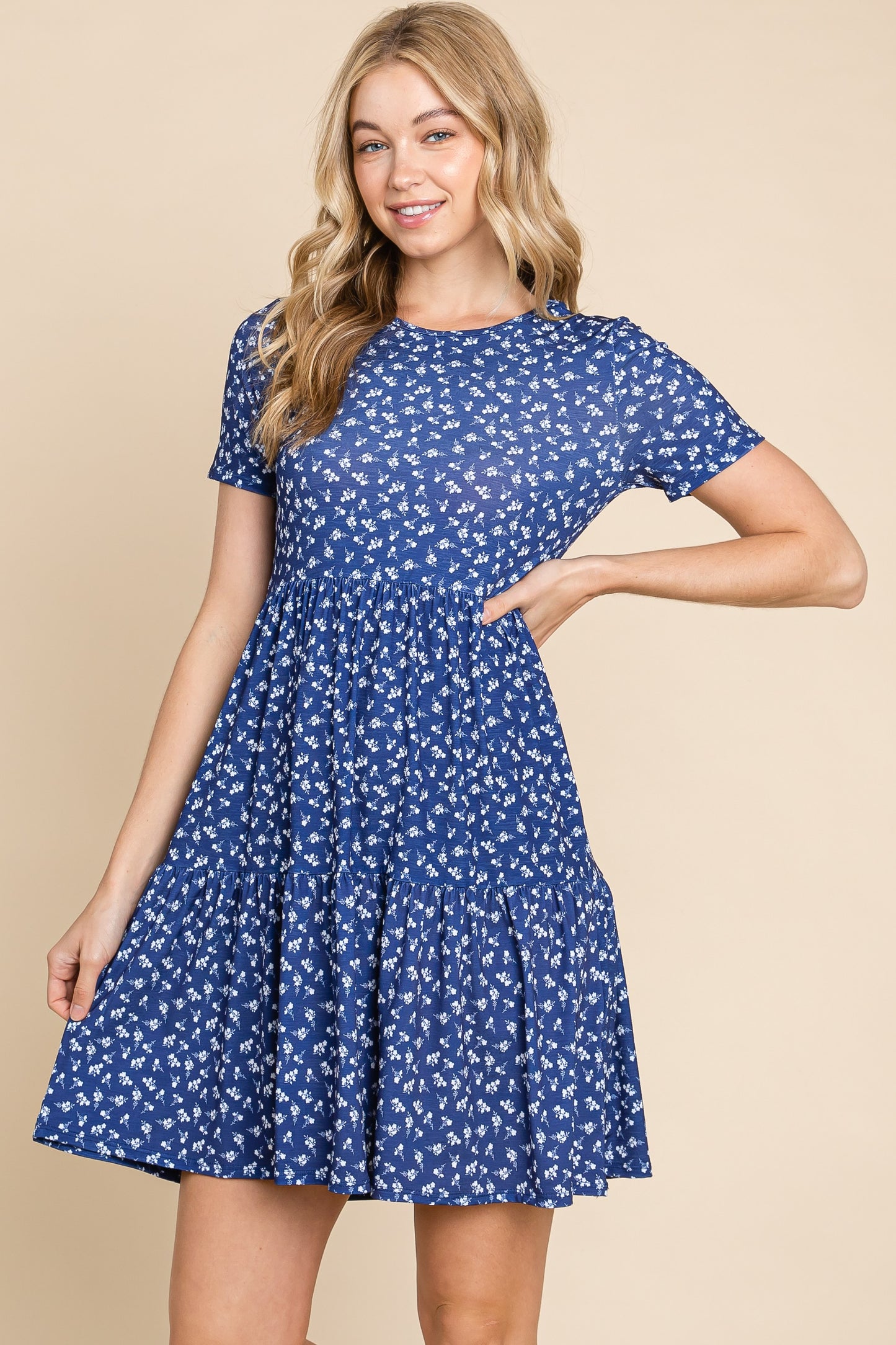 FLORAL KNIT TIERED SWING DRESS