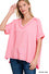 Corded Rib Short Sleeve Hi-Low V Neck Top