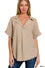 Washed Linen Raw Edge V-Neck Top