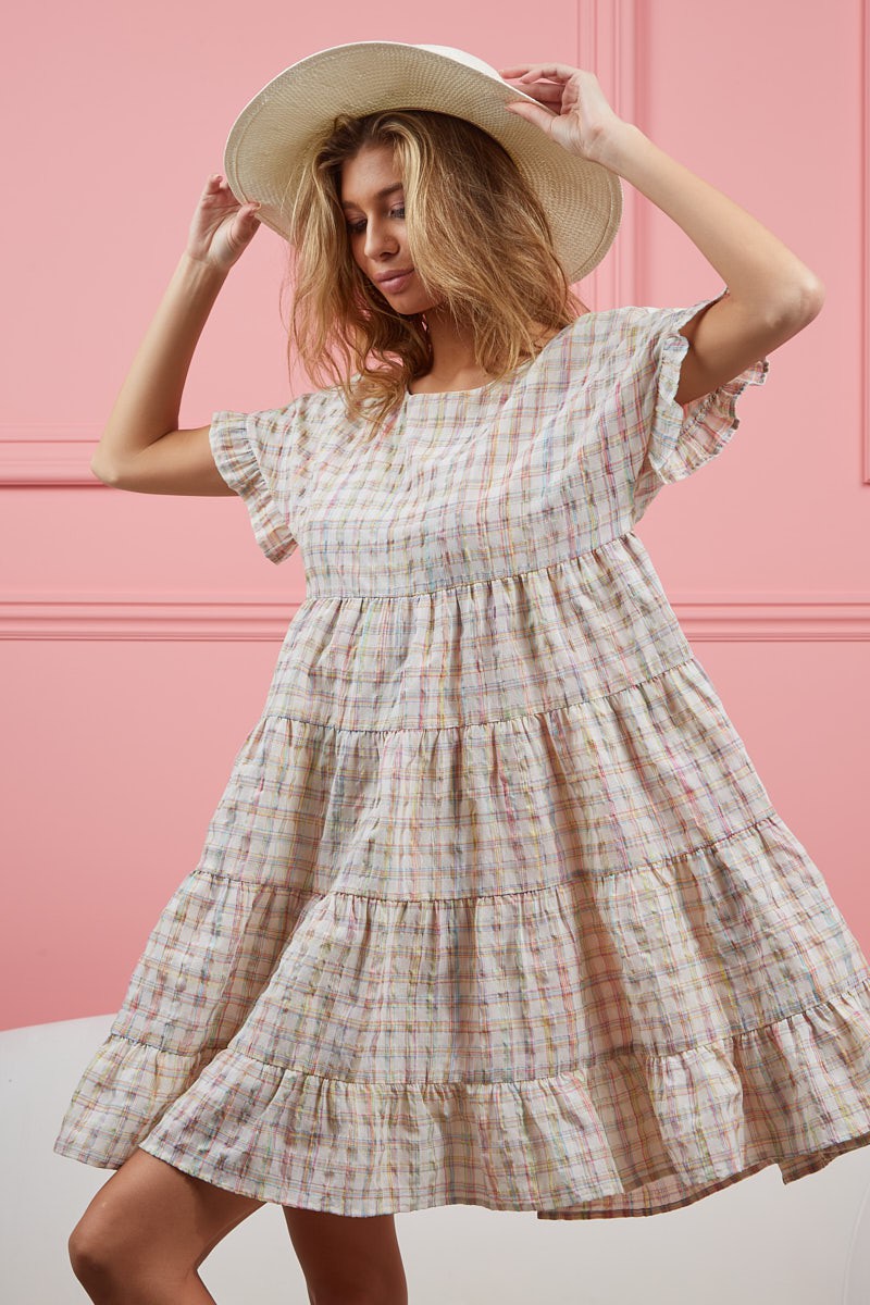 RUFFLED HEM TIERED DRESS